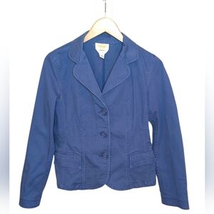 Talbots Blazer Size 10 Navy Blue Tailored Classic Stretch Cotton Preppy Workwear